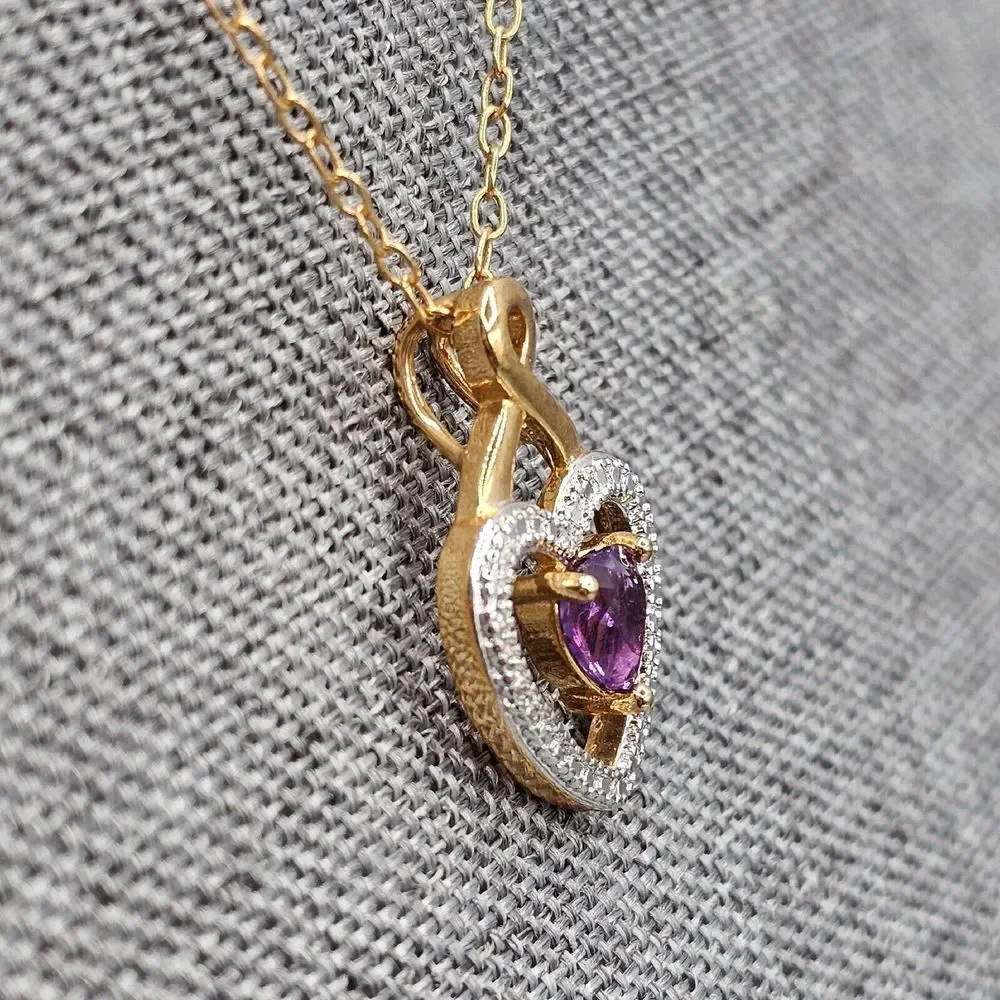 Purple Crystal Open Heart Ring Gold Tone Romantic PAJ Prime Art & Jewel 18